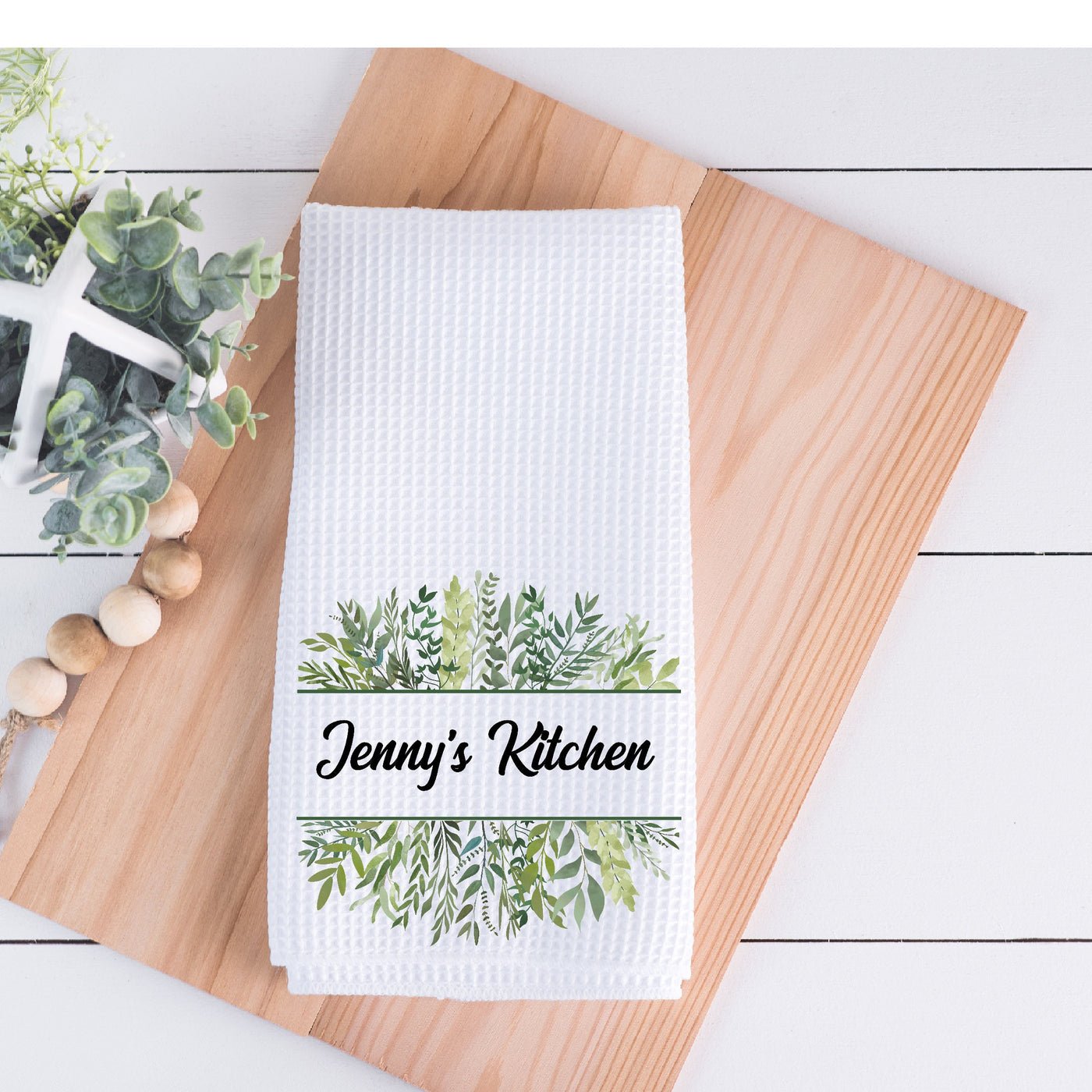 Name Personalization Eucalyptus Kitchen Towel