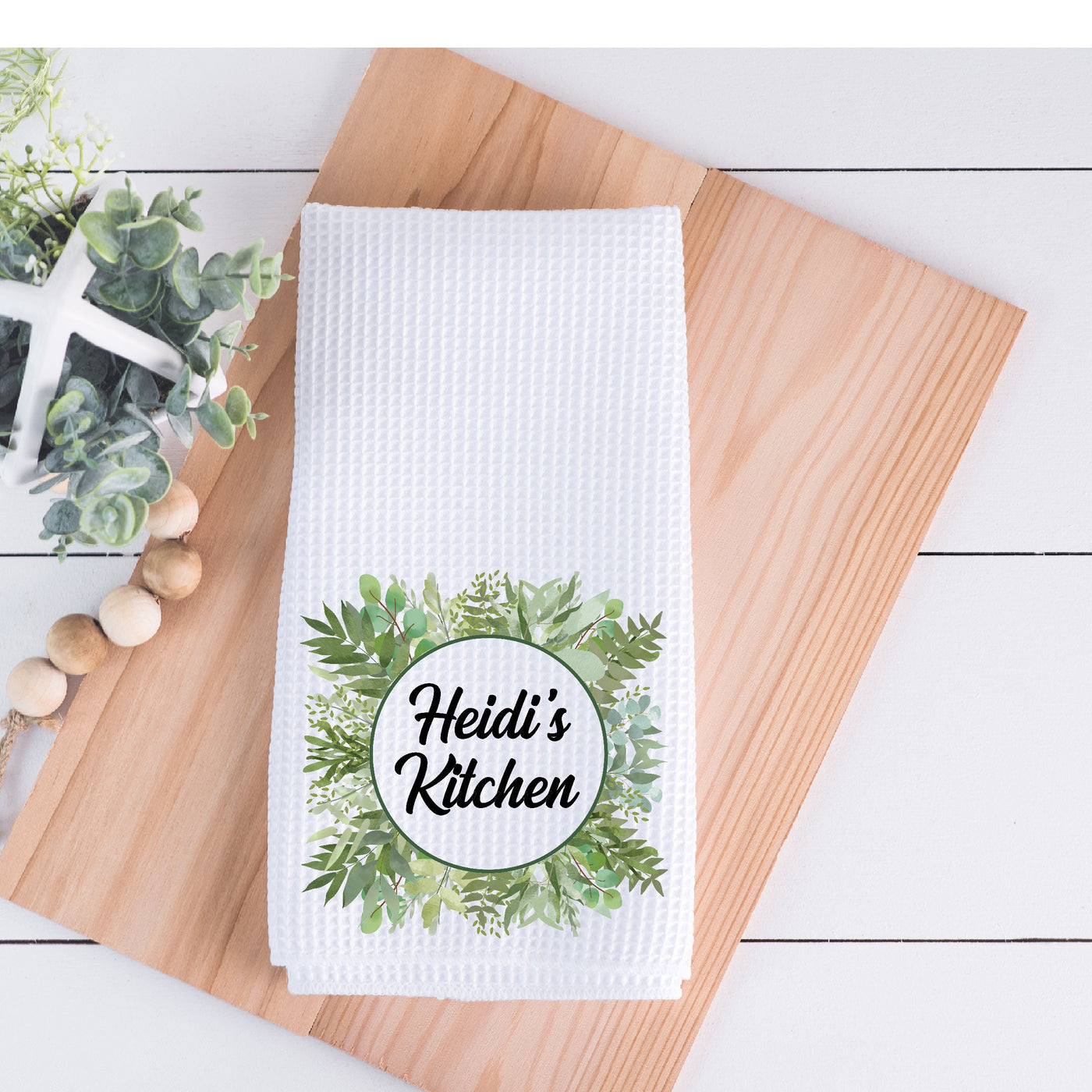 Name Personalization Eucalyptus Kitchen Towel