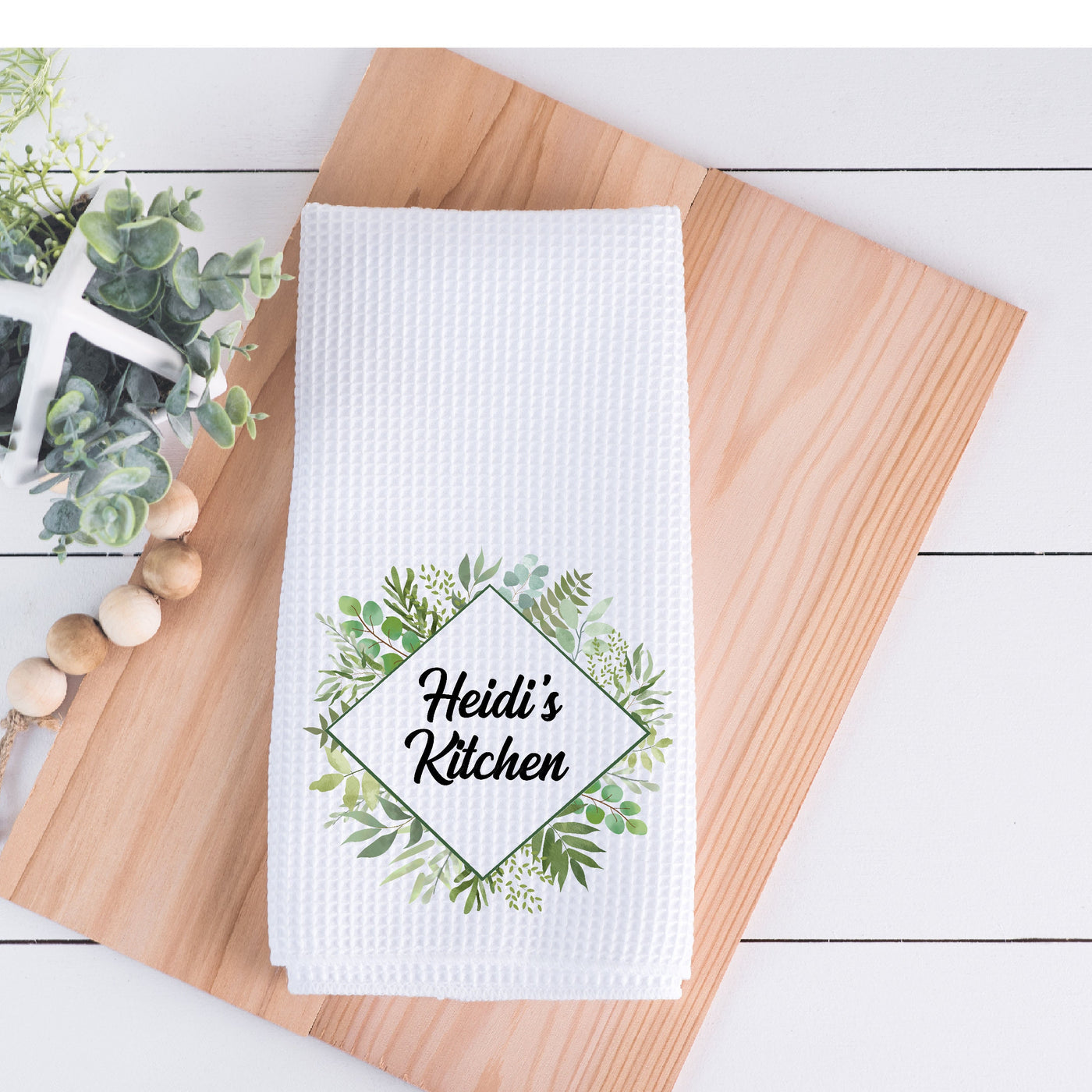Name Personalization Eucalyptus Kitchen Towel
