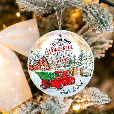 Christmas Ceramic 3" Round Ornament - Personalized Christmas Ornament - Name Keepsake Ornament - Most Wonderful Time Of The Year Gift
